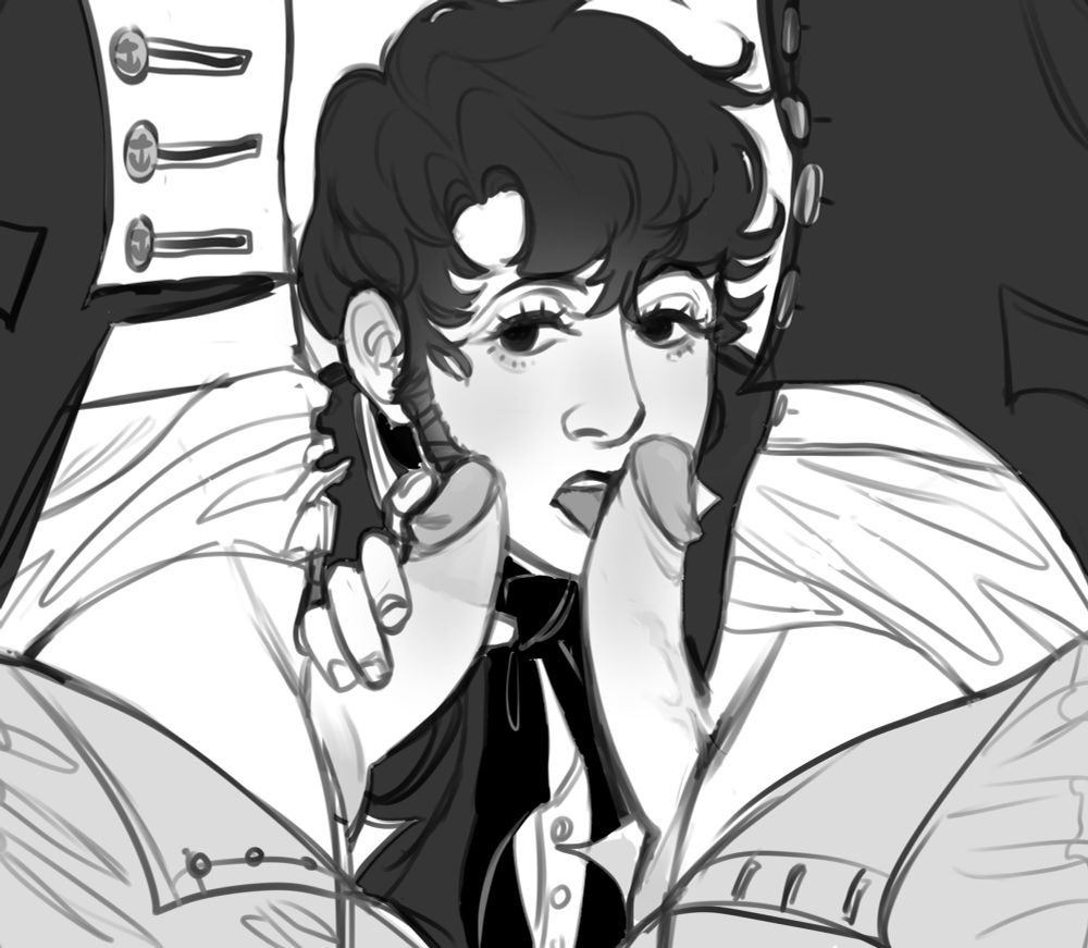 My oc Ganymede in between my two other characters, James Laurie and Artemis. James Laurie and Artemis’ pants are down and Ganymede is being served the MEAT