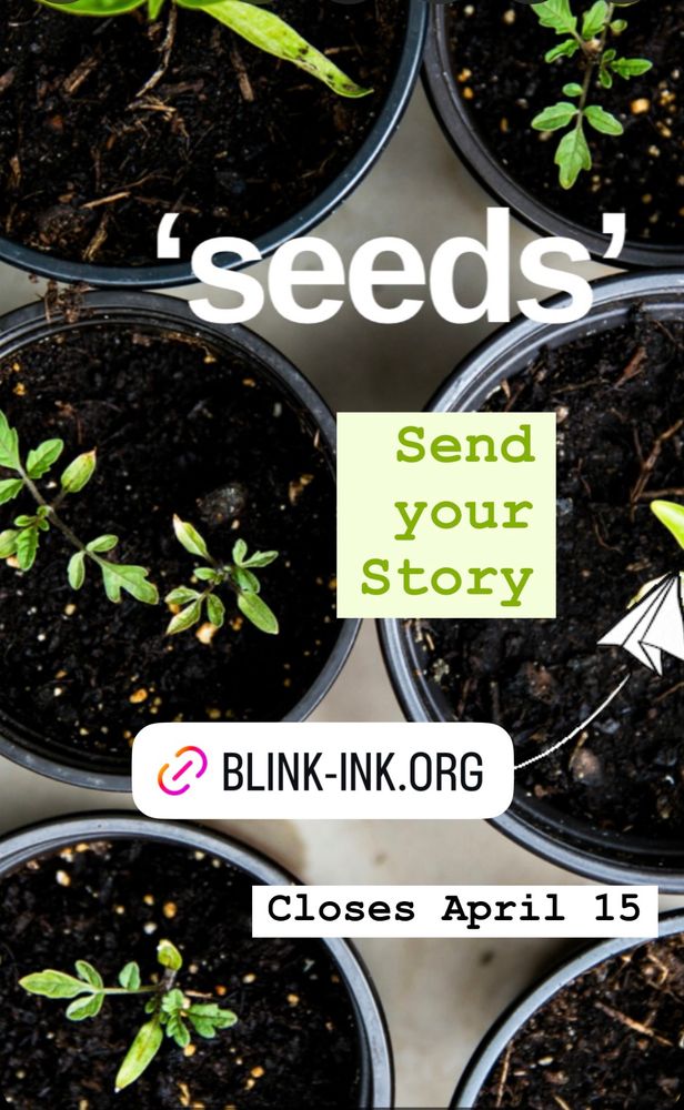 Seeds sprouting from plant pots with the words send your stories & closes April 15 