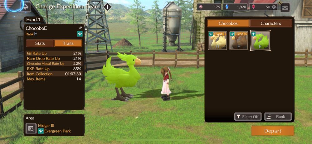 Lime green Chocobo in ff7 ever crisis