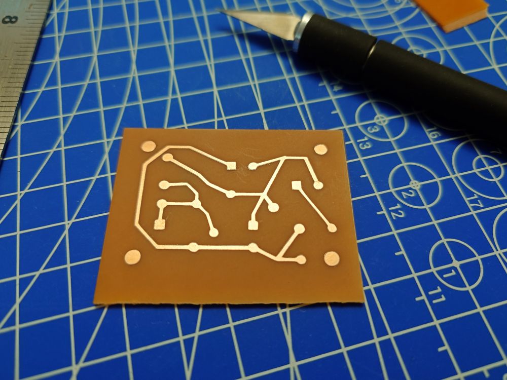 Freshly made D.I.Y printed circuit board.