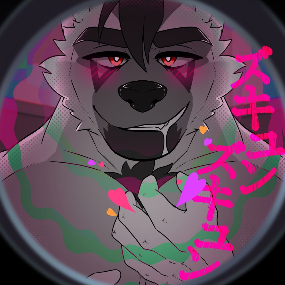 The art shows Kade, an arctic Wolf and Fox hybrid, looking into the peep hole of a door. He is blushing and holding his beating chest with desire for the viewer watching him through the peep hole.