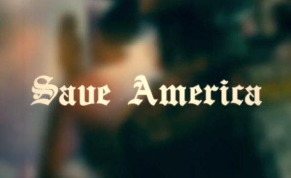 The words "Save America" spelled out in a typeface that's clearly meant to invoke Nazi Germany