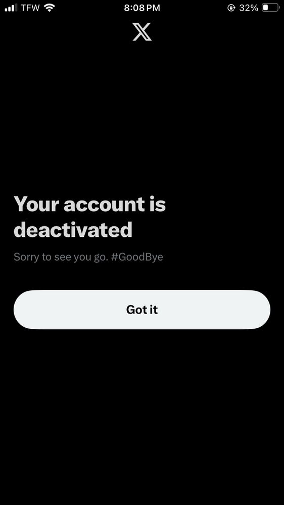 Twitter account deactivation screen 