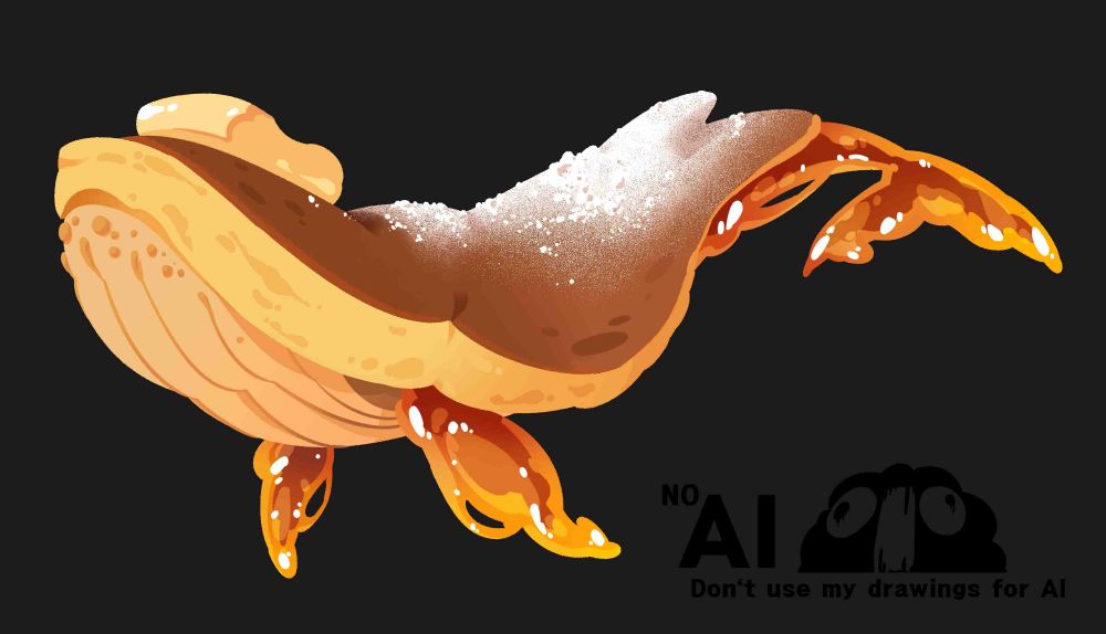 핫케이크 몸을 가지고 있는 고래
지느러미와 꼬리는 시럽으로 되어있습니다.
머리 위에는 버터 한조각이 올라가있으며,
등에는 슈가 파우더가 뿌려져있습니다.