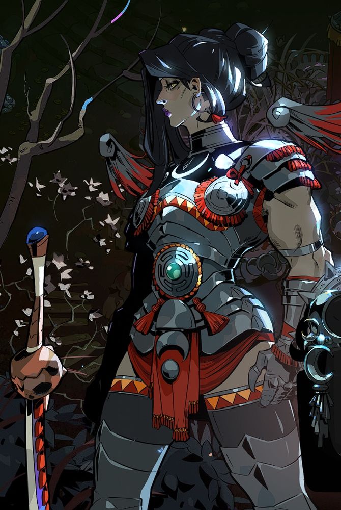 nemesis from hades 2, looking down at you while standing to the side