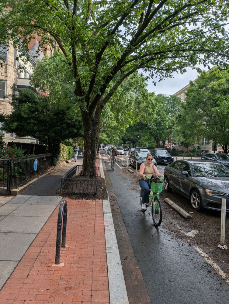 Lots of people biking on 17th street NW protected bike lane in DC