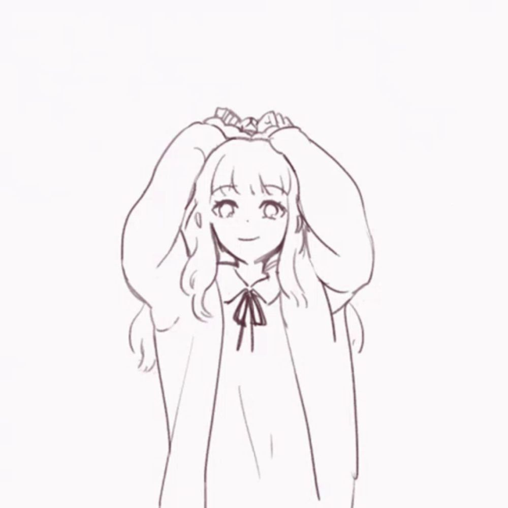 a black and white drawing of a girl holding a pink heart in her hands