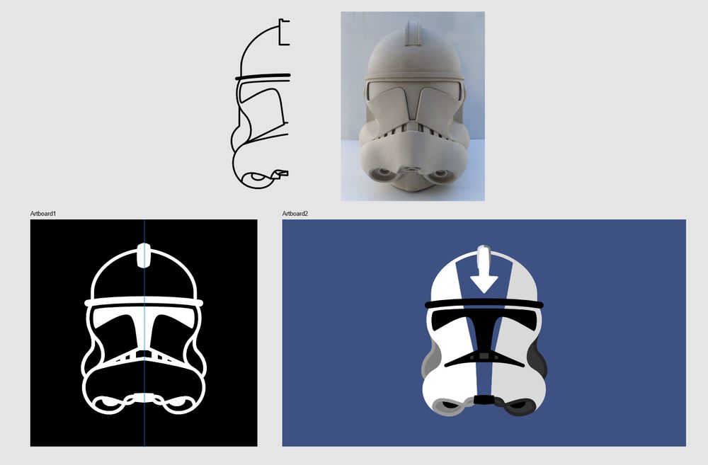 Screenshot of my progress in Affinity Designer. Top is the photo I based it on, with line work. On the bottom is a white on black version, and then a wallpaper sized version.