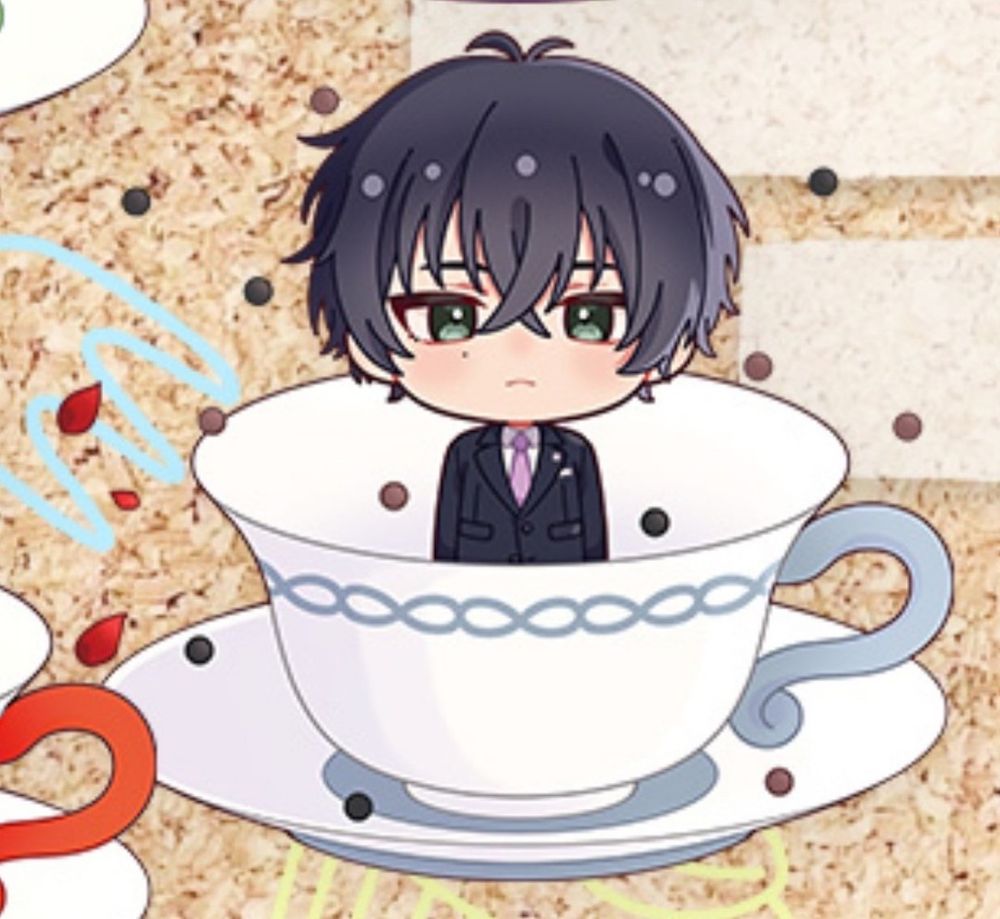 Chibi art of Tadashi from sk8 the infinity in a teacup