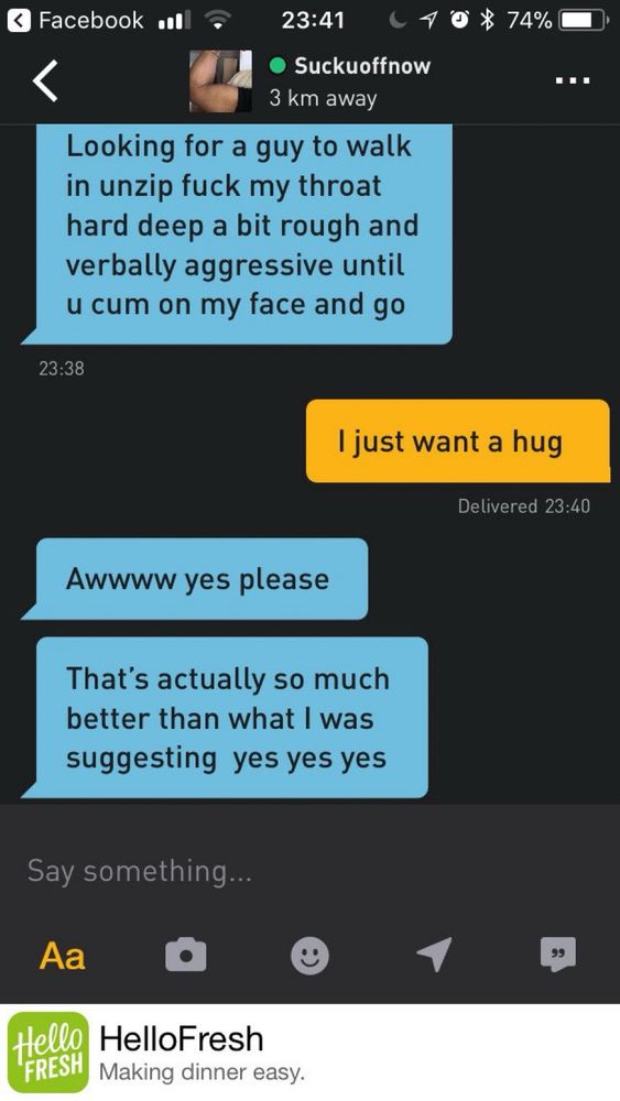 Screenshot from Twitter of a grinder conversation 