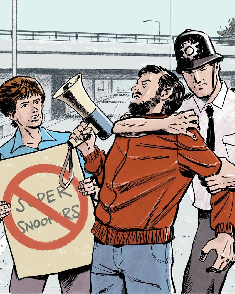 Illustration showing Kirkby protesters being arrested by police.