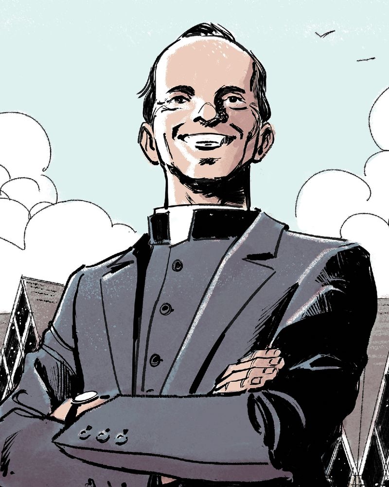 Illustration showing Father Jimmy, a radical clergyman and socialist who was a key figure in the birth of the Kirkby Unemployment Centre.