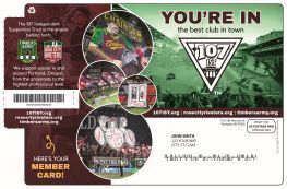 Front and back images of the membership card mailer. 