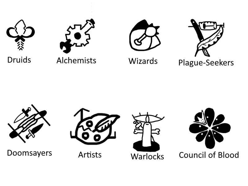 The various crests for my in-world guilds (groups?)
