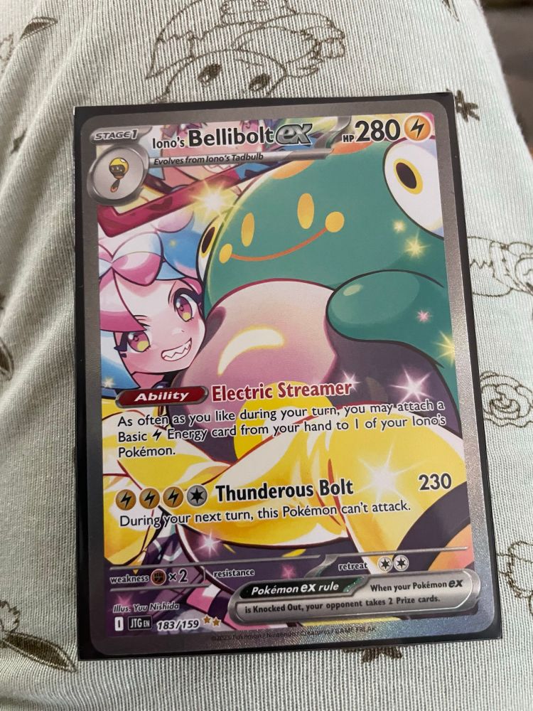 A picture of the pokemon card Iono’s Bellibolt EX (183/159).