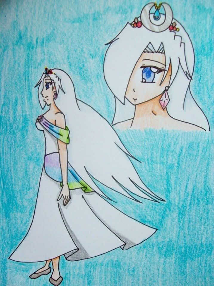 Old picture of Kake in a dress. Side view.