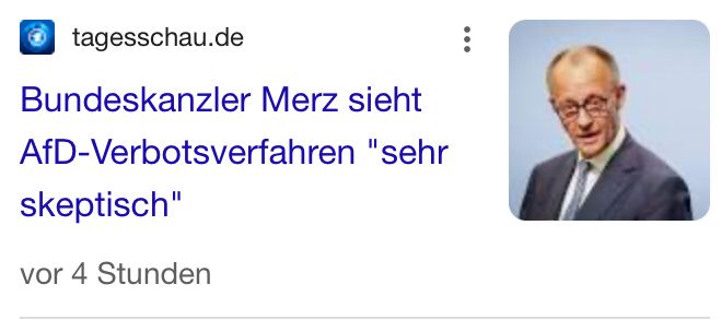 Screenshot Headline tagesschau.de „Bundeskanzler Merz sieht AfD-Verbotsverfahren ‚sehr skeptisch‘.“