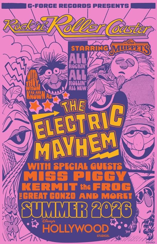 Poster for Muppets Rock 'n' Roller Coaster opening next Summer at Hollywood Studios in Disney World