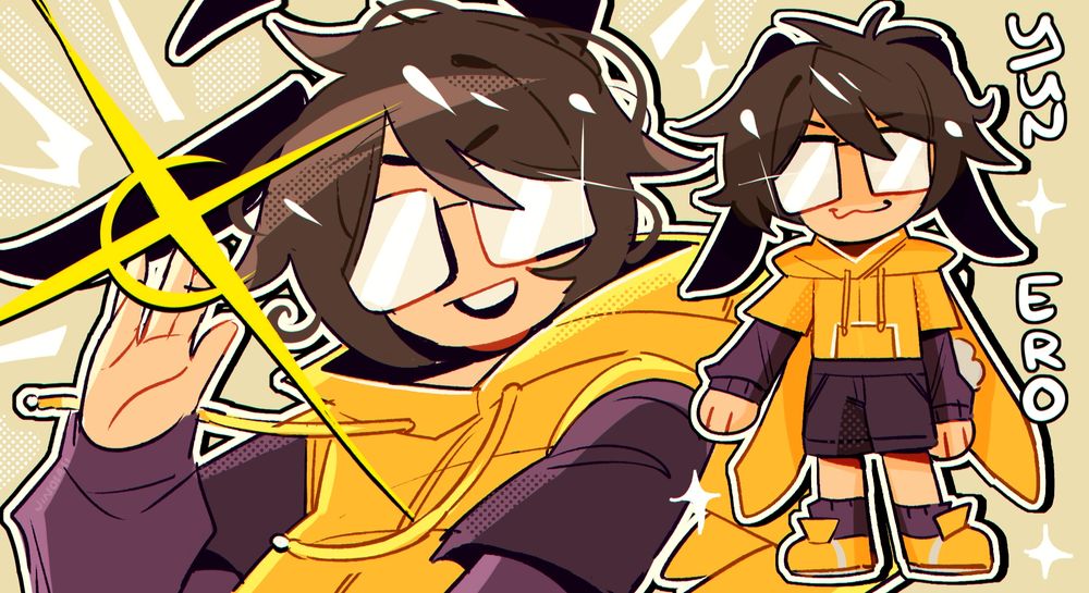 colored doodle of yunero's sona, half portrait and full body chibi with effects in under an hour. signature on the hand sleeve of the portrait. do not use..