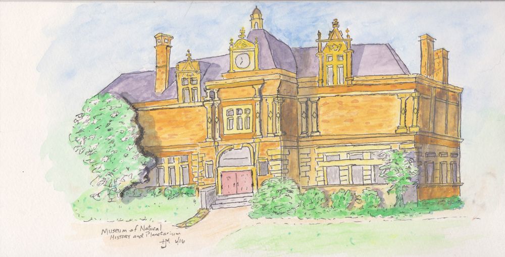 Drawing of the Roger Williams Park Museum of Natural History by Hugh Markey