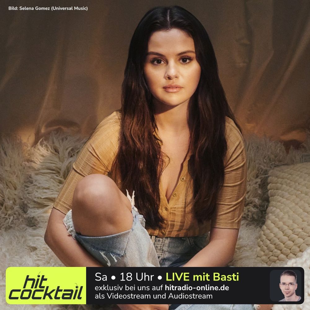 Pressefoto von Selena Gomez. Copyright: Universal Music. Dazu der Hinweis auf den Hitcocktail des Radiosenders Hitradio Online, die am Samstag um 18 Uhr auf www.hitradio-online.de zu hören ist.