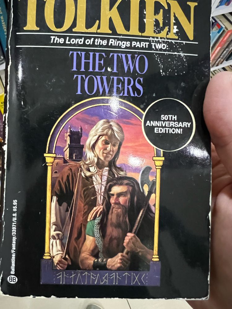Front cover of The Two Towers’ 1987 paperback printing. Legolas looks VERY 1987. 