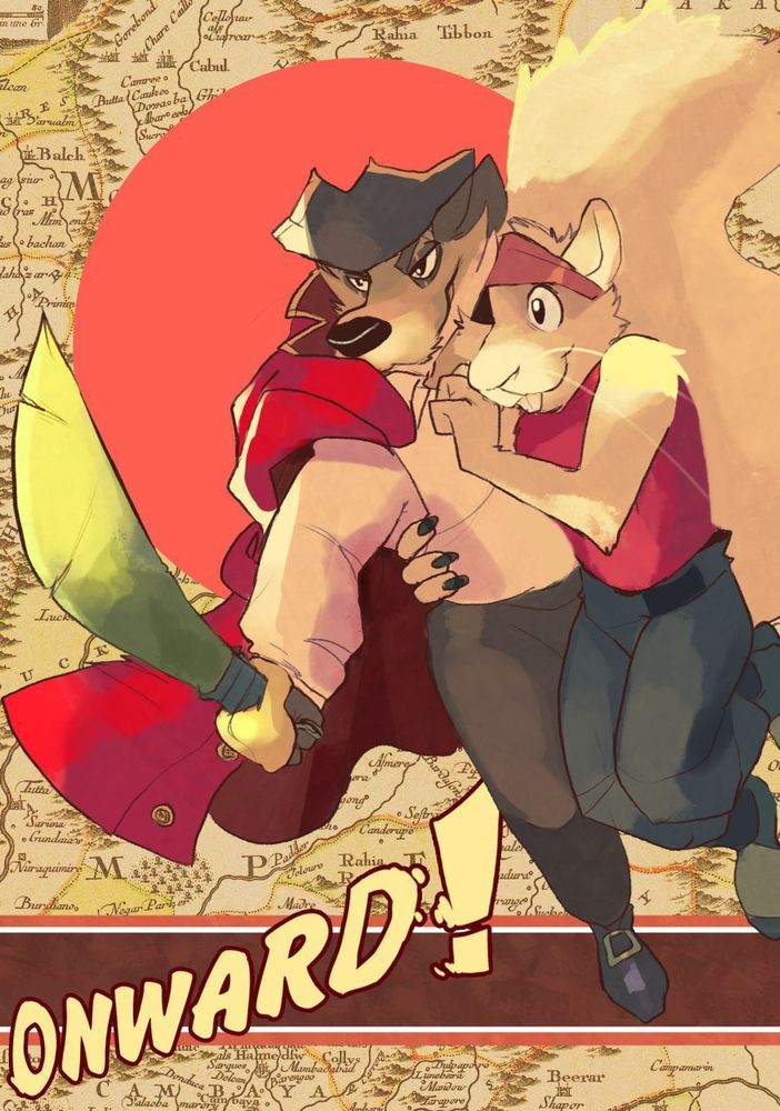 Fox pirate and squirrel first mate looking onward to the future.