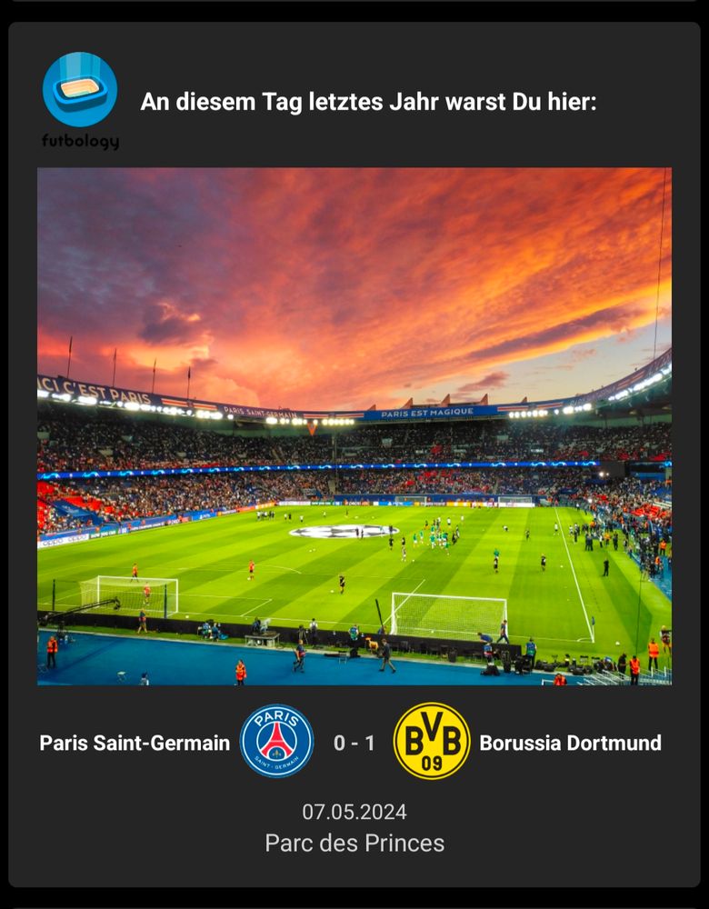 Futbology-Erinnerung "Heute vor einem Jahr": PSG - BVB 0:1