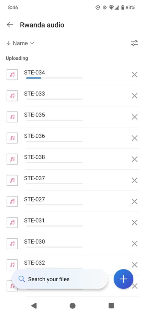 Screenshot of audio files uploading in progress