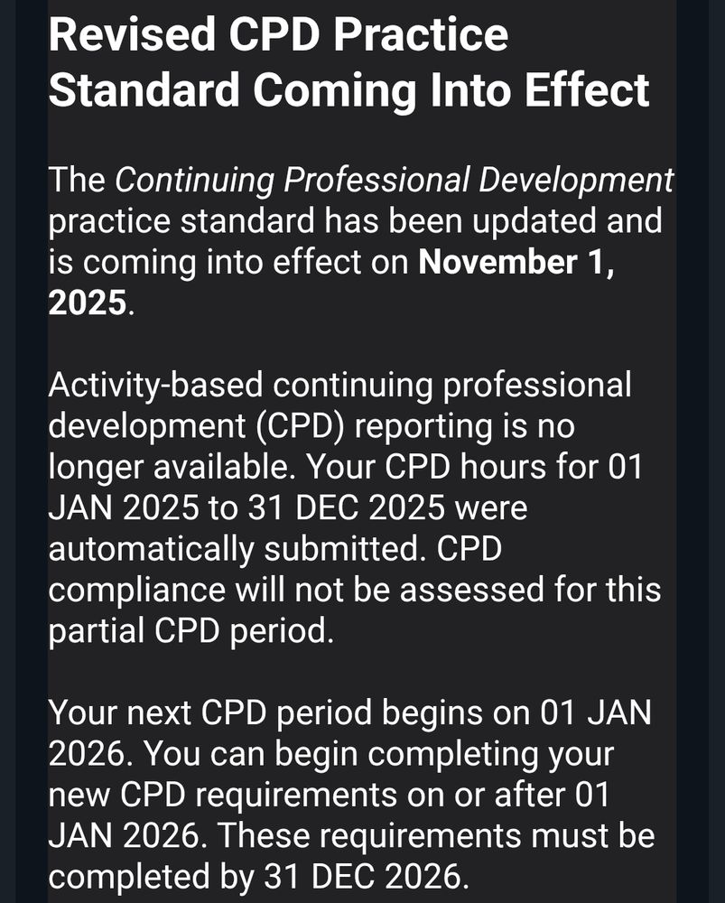 An APEGA email where the professional development hours for 2025 are waived.