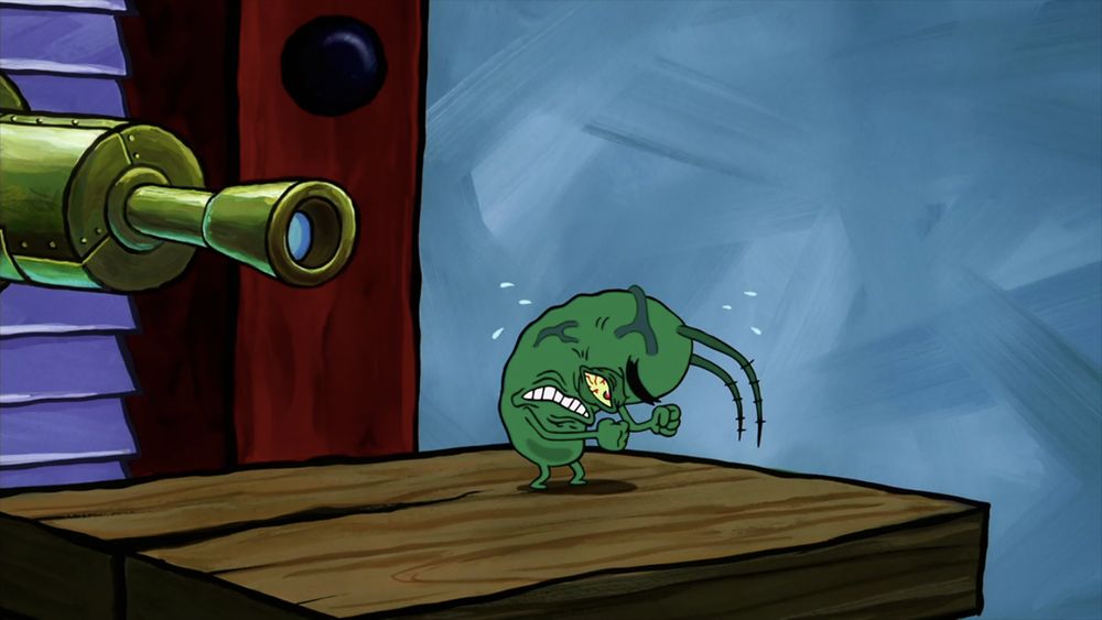 Another screenshot of Plankton, looking visibly frustrated to the point of veins popping out.