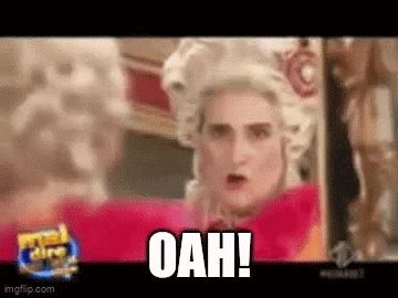 Woman in a renaissance wig saying "OAH!"