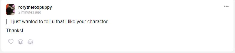 Q: I just wanted too tell u that I like your character

A: Thanks!