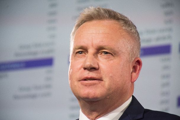 A photo of Tasmanian Premier Jeremy Rockliff at the tally room on election night, July 19, 2025