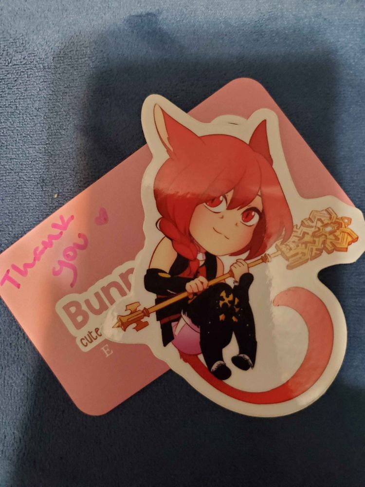 Cute Raha sticker is cute! <3 He's wearing his ARR outfit, but wielding the Exarch's staff.