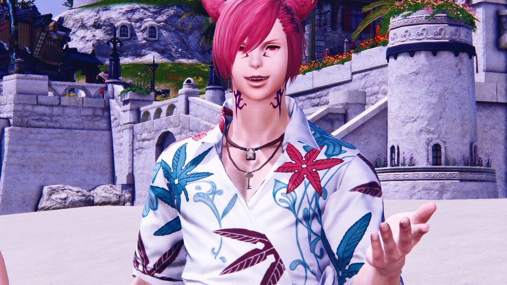 Raha in his beachwear in Mist! He's talking to Gale (not pictured).