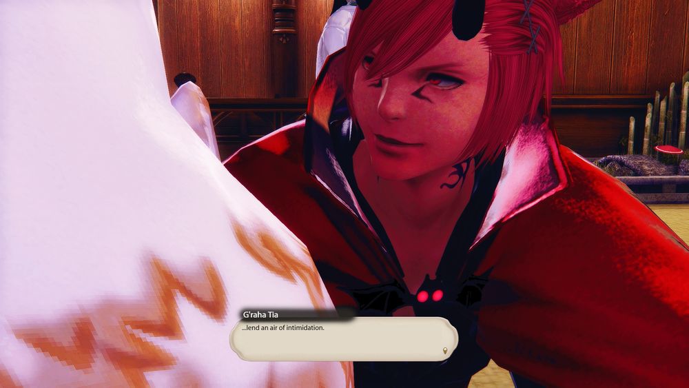 G'raha Tia glances back at Akimi with a smirk.

Raha: ...lend an air of intimidation.