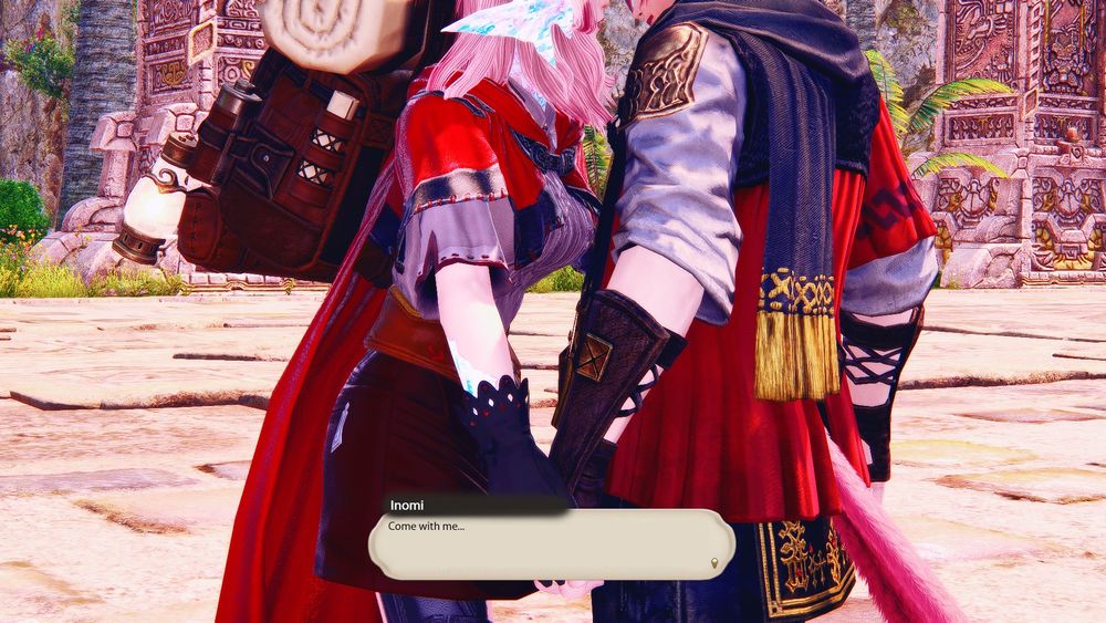 Inomi's fingers brush Raha's.

Inomi: Come with me...
