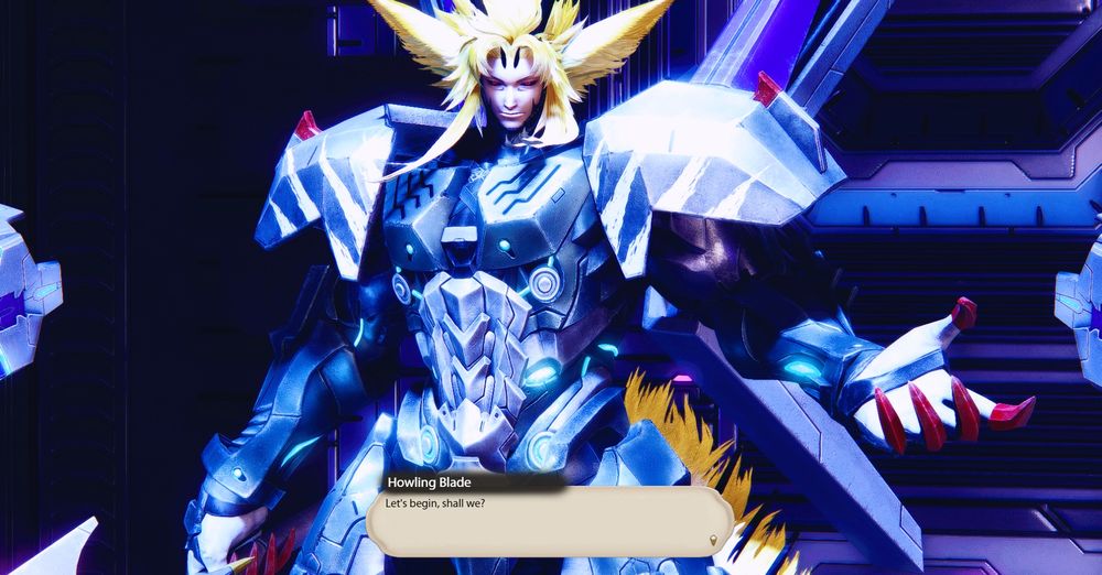 Howling Blade speaks with Inomi, Raha, Gale, and their friends as they prepare to fight.

Howling Blade: Let's begin, shall we?