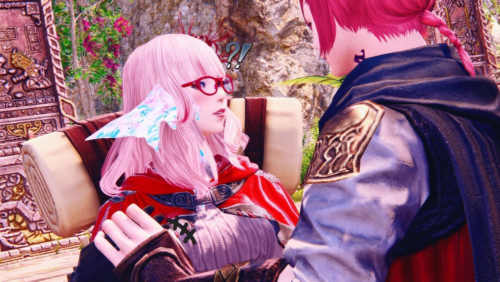 Inomi instantly blushes when she looks at their hands while Raha is still caressing her hand.