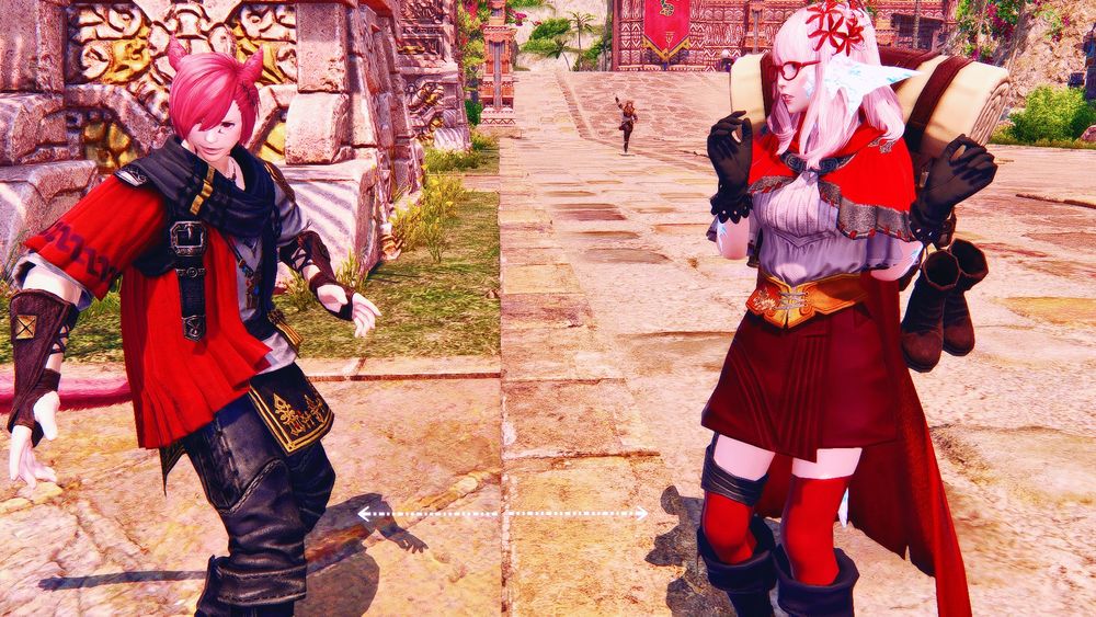 Inomi and G'raha Tia quickly separate from one another in a panic. Inomi was already blushing, but now Raha is, too.