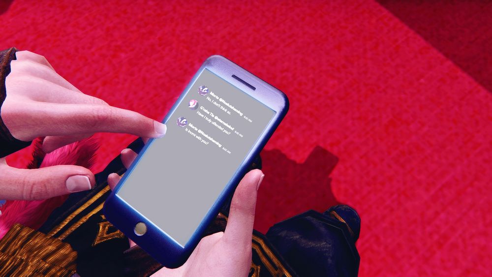 G'raha Tia's phone screen with the previous two messages and Morta's reply.

Morta: Is Inomi with you?