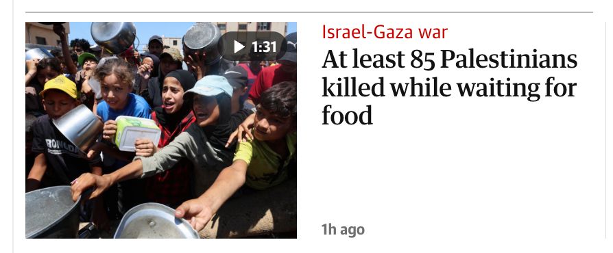 Headline in newspapers. Israel-Gaza War (when it's not a war because it's so one-sided, but they're all scared to label it Genocide.
"At least 85 Palestinians killed while waiting for food."
If the sentence can be followed up with a "By whom?" then it's passive voice. 
Active voice is when the subject (Israel) performs the action (killing Palestinians). Passive voice is where the subject is often left out, which is where we can then ask, "By Whom".
Everyone knows who's killing Palestinians. It's the IDF, Israel Defence Force. This is not anti-semitism, it's just fact.