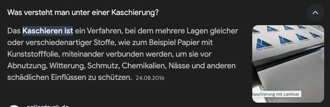 Das Kaschieren ist ein Verfahren, bei dem mehrere Lagen gleicher oder verschiedenartiger Stoffe, wie zum Beispiel Papier mit Kunststofffolie, miteinander verbunden werden, um sie vor Abnutzung, Witterung, Schmutz, Chemikalien, Nässe und anderen schädlichen Einflüssen zu schützen.