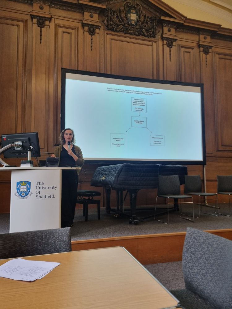 Sarah Hall giving a lecture 