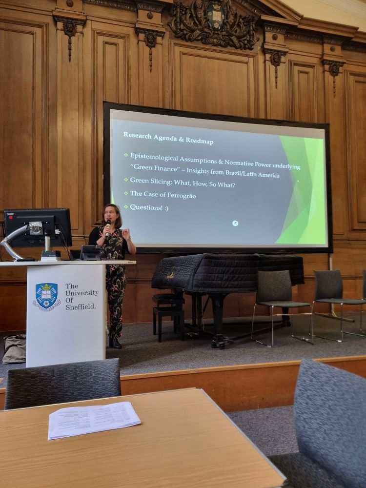 Claire Debucquios presenting her paper on 'green slicing the amazon'