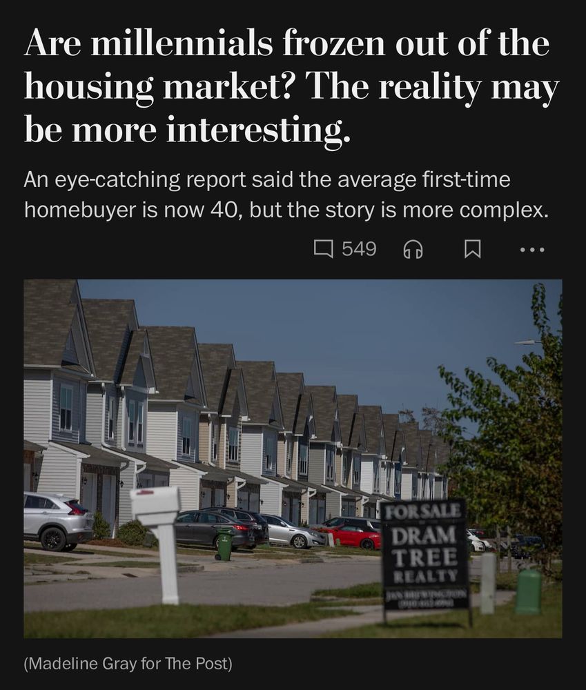 From today’s wapo:
Are millennials frozen out of the housing market? The reality may be more interesting.
An eye-catching report said the average first-time homebuyer is now 40, but the story is more complex.
[photo of condos in a depressing looking place]
(Madeline Gray for The Post)