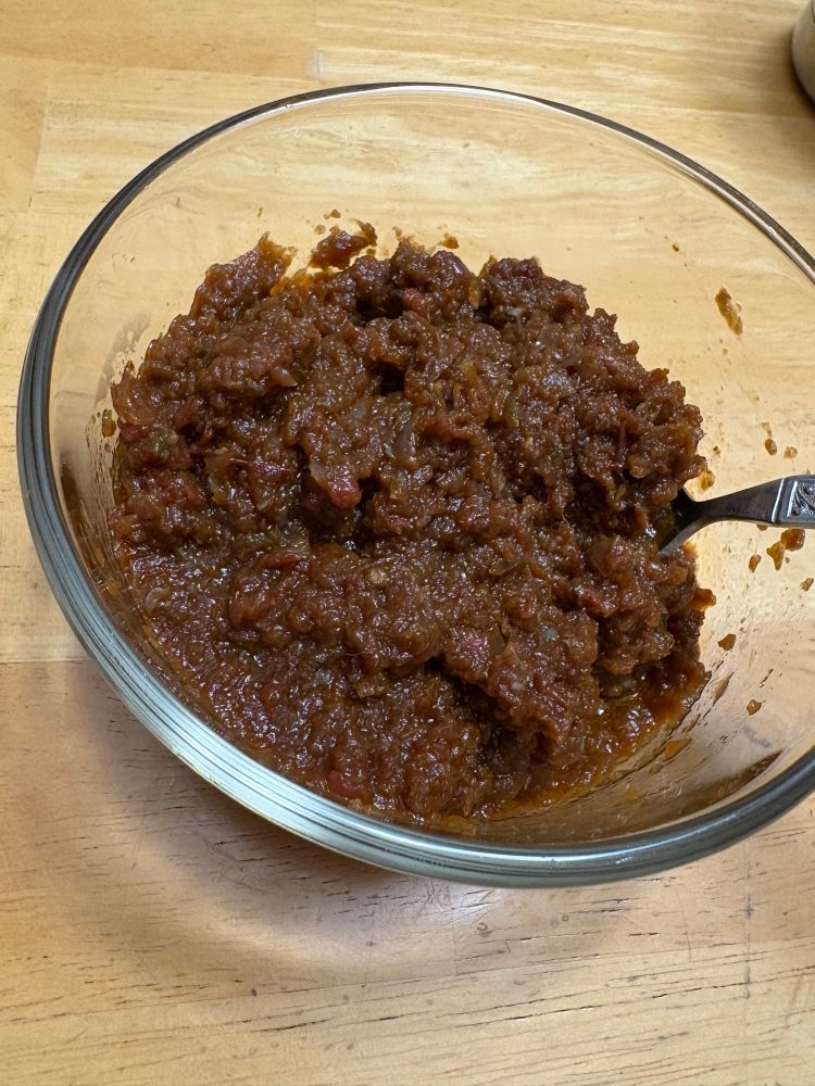 Chipotle salsa in a bowl. So brown and so smoky