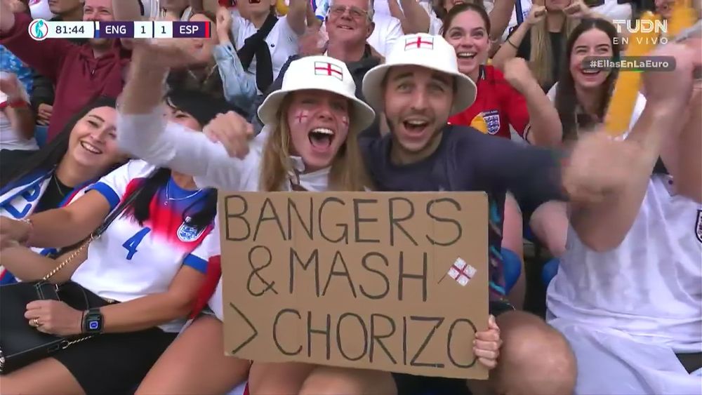 English couple holding a sign