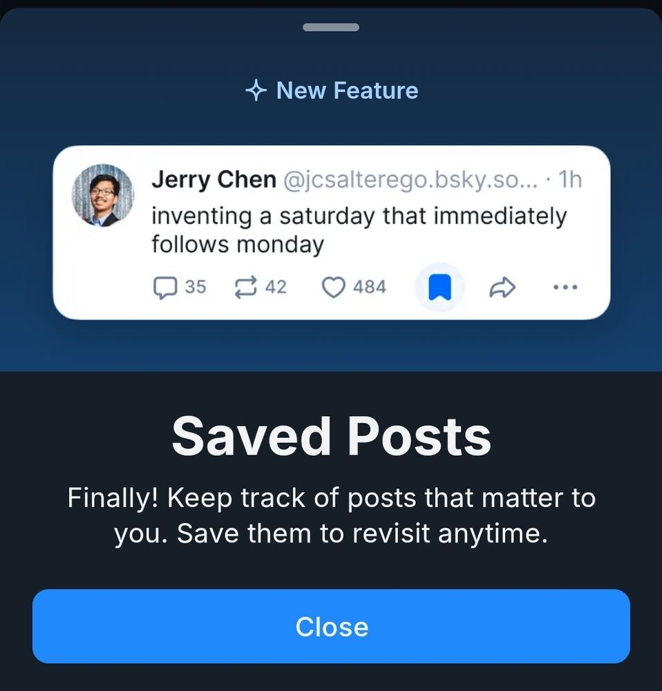 New feature announcement in the Bluesky app and it uses one of Jerry Chen's posts as an example.